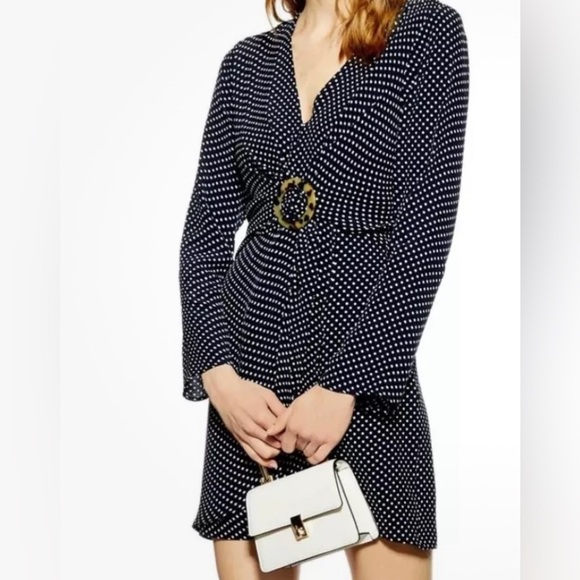 Topshop Navy and White Polka Dot Dress Size 6 - Picture 7 of 9